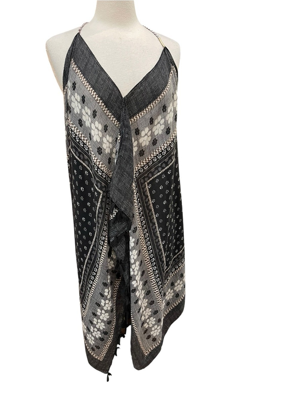 Pool To Party by Subtle Luxury Halter Draped Bandana Print Swim Coverup Black OS